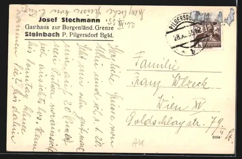 AK Steinbach /Bgld., Gasthaus zur Burgenländ. Grenze J. Stechmann mit Umgebung aus der Vogelschau