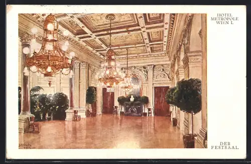 Künstler-AK Wien, Hotel Metropole, Festsaal