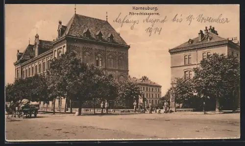AK Korneuburg, Albrechtskaserne mit Portal, Soldaten, Fuhrwerk