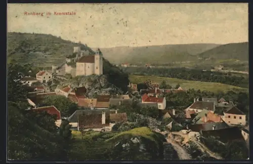 AK Rehberg im Kremstal, Ortsansicht mit der Burg auf dem Hügel