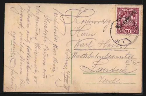 AK Leoben, Ortsansicht mit Trachtenbub