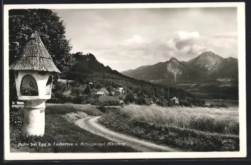 AK Egg am Faakersee, Bildstock am Wegesrand und Ortschaft