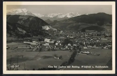 AK Göss bei Leoben, Ortsansicht mit Reiting, Wildfeld und Reichenstein