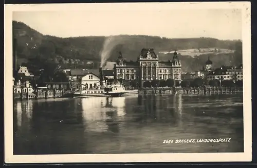 AK Bregenz, Landungsplatz mit Dampfer