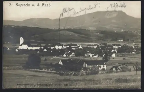 AK St. Ruprecht a. d. Raab, Ortsansicht aus der Vogelschau