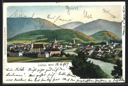 AK Leoben, Ortsansicht mit Flusspartie