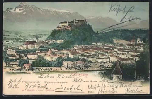 AK Salzburg, Stadtansicht mit Festung