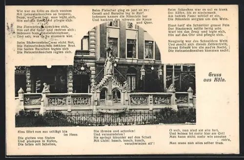 AK Köln, Heinzelmännchenbrunnen, Gedicht über das Kölner Leben
