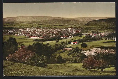 AK Saalfeld a. S., Panoramaansicht der Stadt und Umgebung