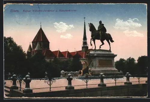 AK Essen, Kaiser-Wilhelm-Denkmal, Münsterkirche