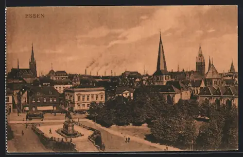 AK Essen / Ruhr, Stadtansicht mit Kirchen und Platz