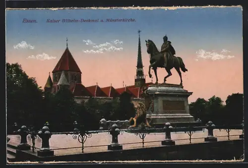 AK Essen, Kaiser Wilhelm-Denkmal, Münsterkirche