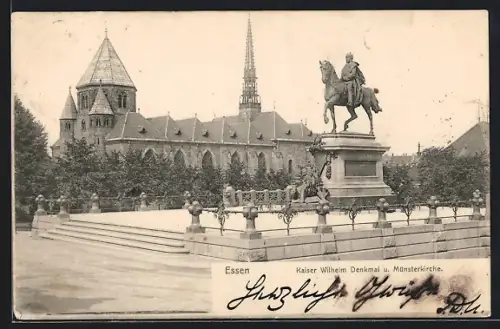 AK Essen, Kaiser Wilhelm Denkmal, Münsterkirche