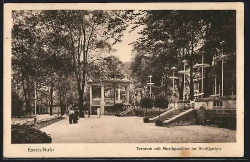 AK Essen /Ruhr, Terrasse mit Musikpavillon im Stadtgarten