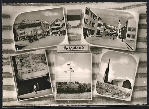AK Helgoland, Marktplatz, Lung Wai, Fahrstuhl zum Oberland, Landungsbrücke, Kirche