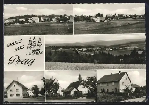 AK Prag, Ortsansichten, Kirche, Gasthaus und Lebensmittelgeschäft E. Küblböck