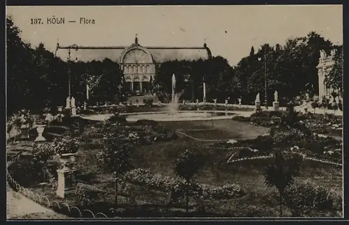 AK Köln-Riehl, Flora, Gartenanlage, Springbrunnen