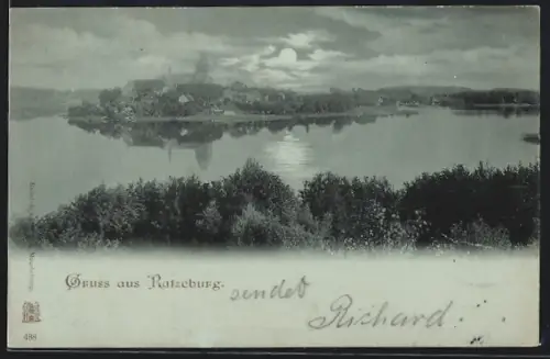 Mondschein-AK Ratzeburg, Stadtansicht bei Nacht