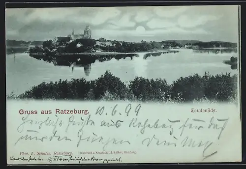 Mondschein-AK Ratzeburg, Panorama im Vollmondlicht