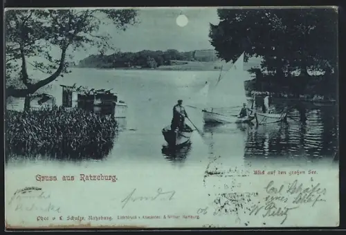 Mondschein-AK Ratzeburg, Blick auf den grossen See