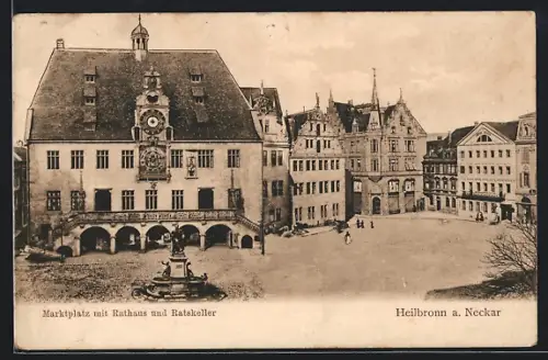 AK Heilbronn a. Neckar, Marktplatz mit Rathaus und Ratskeller