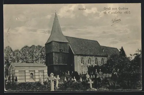 AK Gudow, Kirche mit Friedhof