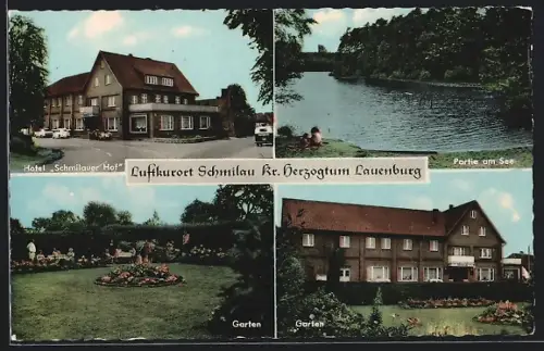 AK Schmilau /Herzogtum Lauenburg, Hotel Schmilauer Hof, Partie am See, Garten