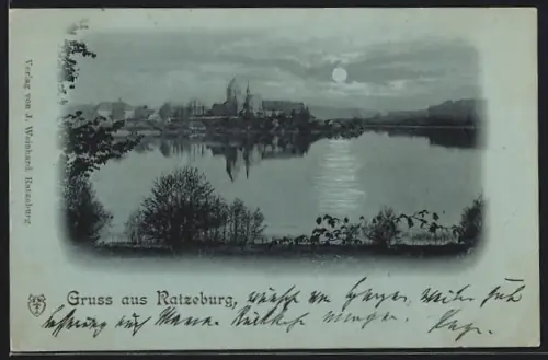Mondschein-AK Ratzeburg, Seeblick bei Nacht