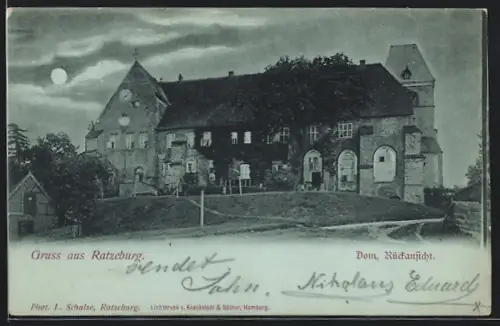 Mondschein-AK Ratzeburg, Dom Rückansicht