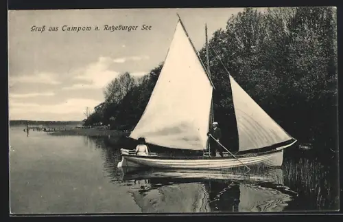 AK Campow a. Ratzeburger See, Segelboot auf dem See