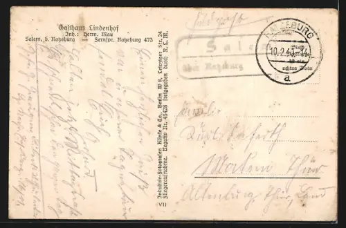 AK Salem b. Ratzeburg, Gasthaus Lindenhof, Inh. Herr Mai, Ortsansicht vom Flugzeug aus