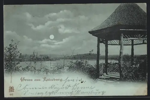 Mondschein-AK Ratzeburg, Pavillon am See