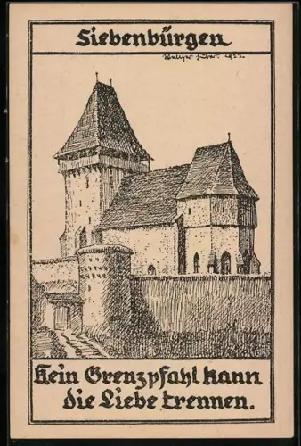 Künstler-AK Siebenbürgen, Blick zur Kirche