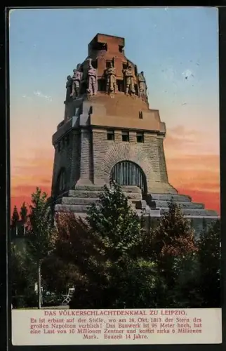 AK Leipzig, Völkerschlachtdenkmal im Abendlicht