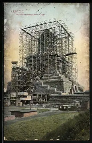 AK Leipzig, Völkerschlachtdenkmal im Bau
