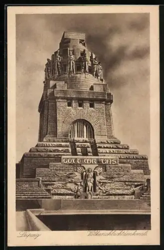 AK Leipzig, Blick vom See der Tränen zum Völkerschlachtdenkmal