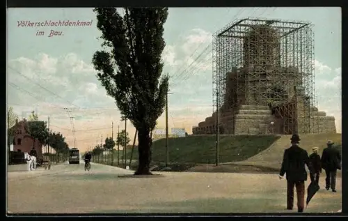 AK Leipzig, Völkerschlachtdenkmal im Bau