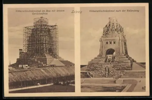 AK Leipzig, Völkerschlachtdenkmal im Bau und nach der Vollendung