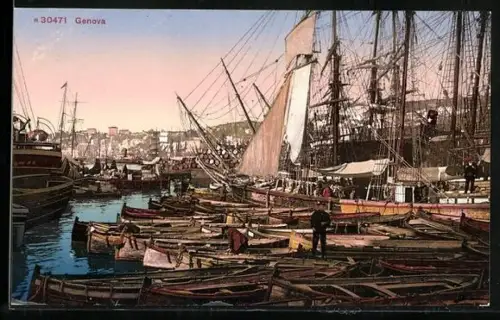 AK Genova, Schiffe im Hafen