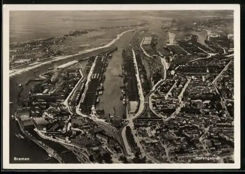AK Bremen, Hafengebiet aus der Vogelschau