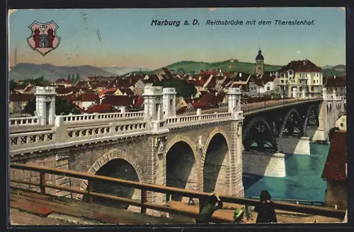 AK Marburg a. D., Reichsbrücke mit dem Theresienhof