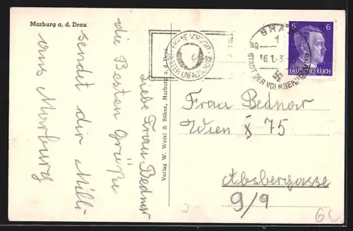 AK Marburg a. d. Drau, Blick zum Ort