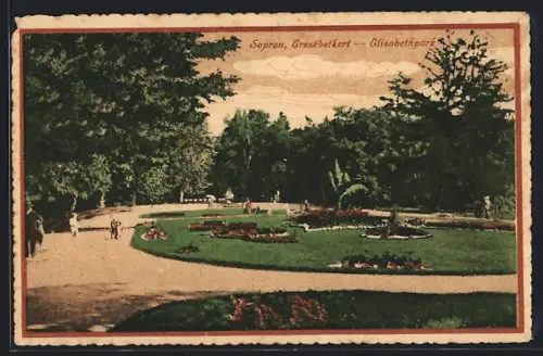 AK Sopron, Elisabethpark mit Spaziergängern