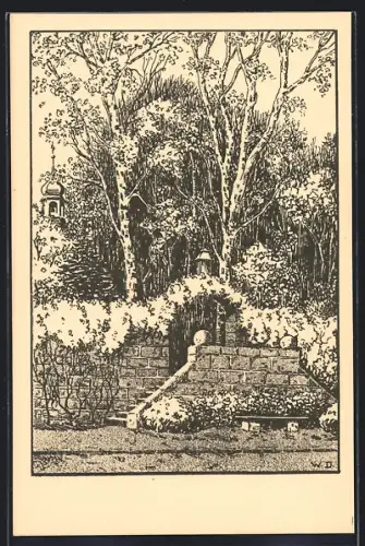 Künstler-AK Coburg, Eingang zum Salvatorfriedhof