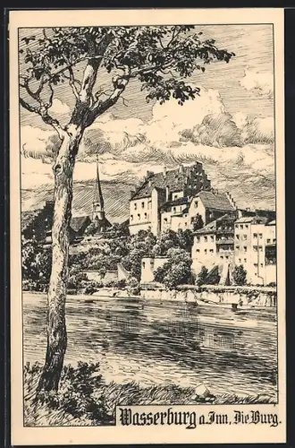 Künstler-AK Wasserburg a. Inn, Die Burg