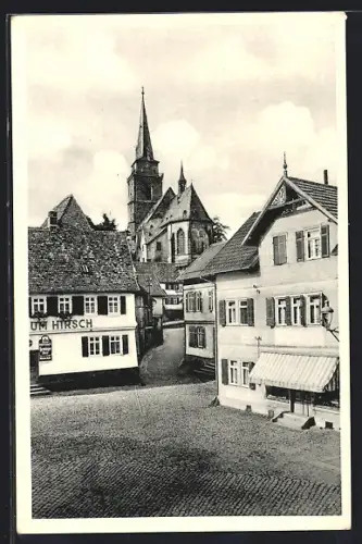 AK Oberursel i. Taunus, Marktplatz, Hotel zum Hirsch, katholische Kirche