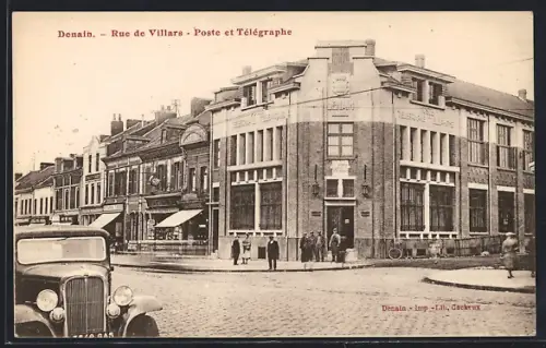 AK Denain, Rue de Villars, Poste et Télégraphe