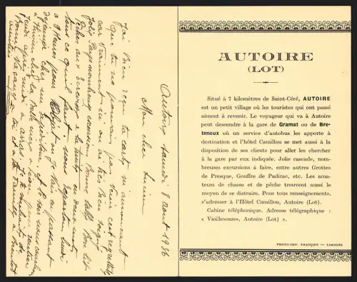 Klapp-AK Autoire /Lot, Vue générale du village et l`hôtel Chez Camillou