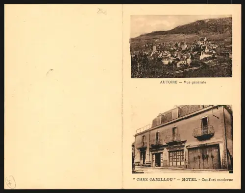 Klapp-AK Autoire /Lot, Vue générale du village et l`hôtel Chez Camillou
