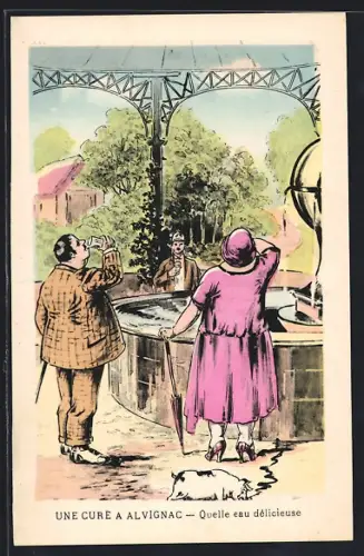 Künstler-AK Alvignac, Une cure à Alvignac, Quelle eau délicieuse